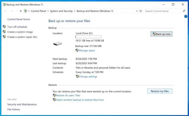 Click Restore my files 